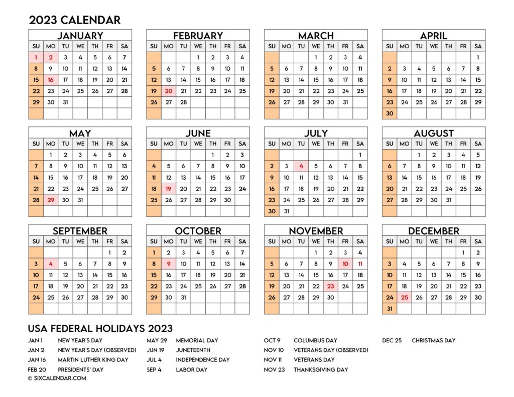 2023 Calendar Printable One Page
